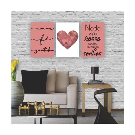 Imagem de Quadros Decorativos quarto frases Amor Fe Gratidão Coração Rose Em Preto