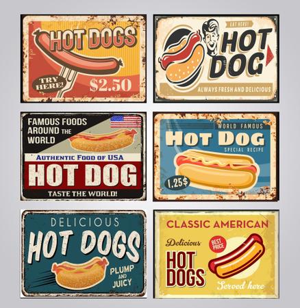 Imagem de Quadros Hot-dog Lanchonete Dogão Vintage Retro Kit 6 Peças