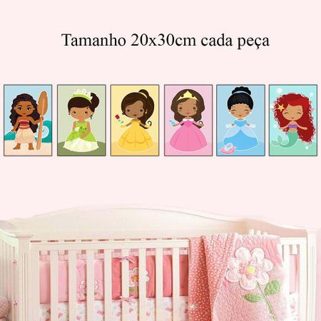 Imagem de Quadros infantis Princesas Negras kit 6 peças 20x30cm Quarto Meninas Cute