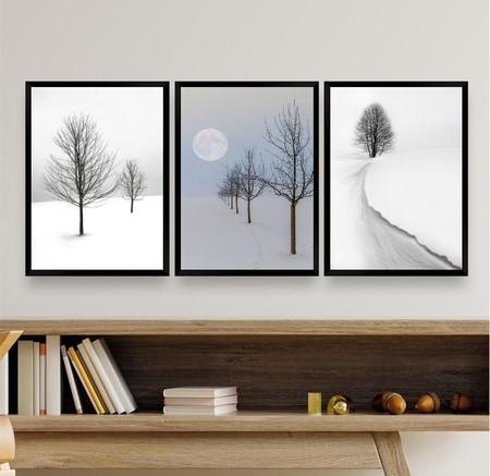 Imagem de Quadros Paisagens Neve-Árvores 45x34cm - Com Vidro