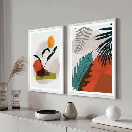 Imagem de Quadros para sala quarto Moldura e vidro Abstratos Tropical Colorido