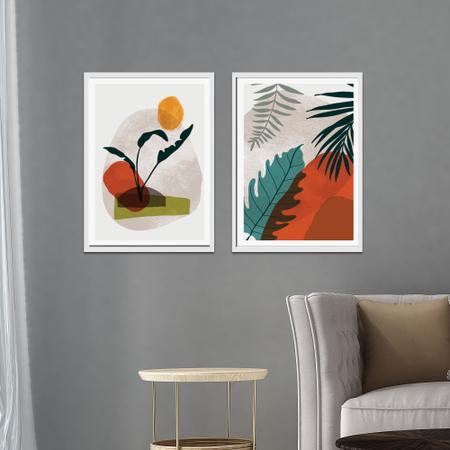 Imagem de Quadros para sala quarto Moldura e vidro Abstratos Tropical Colorido