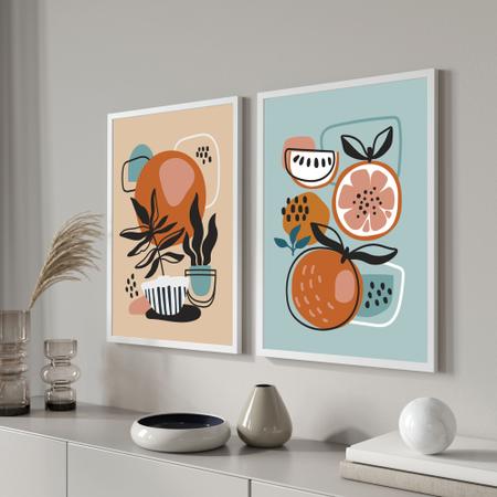 Imagem de Quadros para sala quarto Moldura e vidro cozinha frutas abstrato
