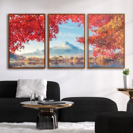 Imagem de Quadros Premium Textura CXAlta Monte Fuji Outono 40x60 3Un