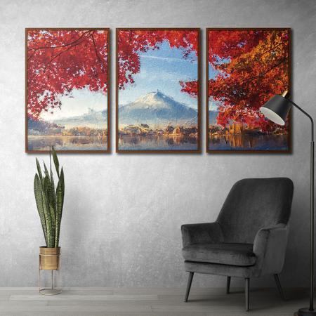 Imagem de Quadros Premium Textura CXAlta Monte Fuji Outono 40x60 3Un