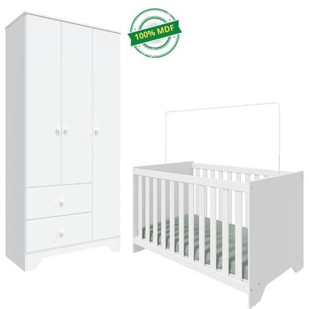 Imagem de Quarto Bebê Completo Berço Americano Guarda Roupa 3 Portas Lisa 2 Gavetas 100% MDF Zaky Retrô Móveis Peroba