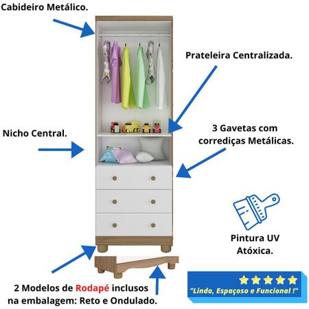 Imagem de Quarto Bebê Completo Berço Americano Marquesa 3 em 1 Guarda Roupa 2 Portas Cômoda Uli 100% MDF Móveis Peroba