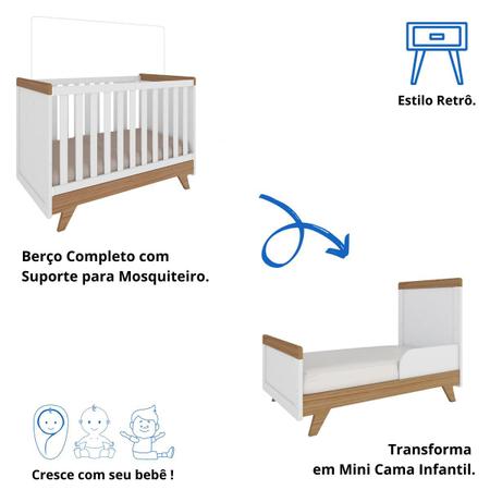 Imagem de Quarto Bebê Completo Berço Mini Cama E Cômoda Retrô Peroba