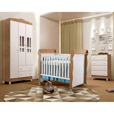 Imagem de Quarto de Bebê Ariel I Berço Guarda-Roupa Cômoda Branco e Marrom Infantil