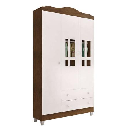 Imagem de Quarto de Bebê Ariel V Berço Guarda-Roupa Cômoda Branco e Marrom Infantil