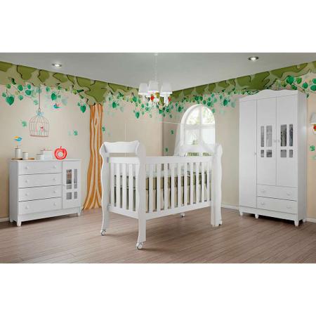 Imagem de Quarto de Bebê Ariel V Berço Guarda-Roupa Cômoda Branco Infantil