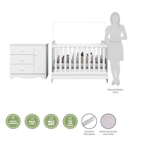 Imagem de Quarto de Bebê com Berço Americano 3 em 1 e Cômoda 1 Porta 3 Gavetas Ben Móveis Peroba