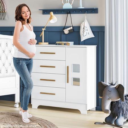 Imagem de Quarto de Bebê com Berço Mini Cama 100% Mdf com Colchão Slim e Cômoda 4 Gavetas 1 Porta Fly 100% Mdf Branco