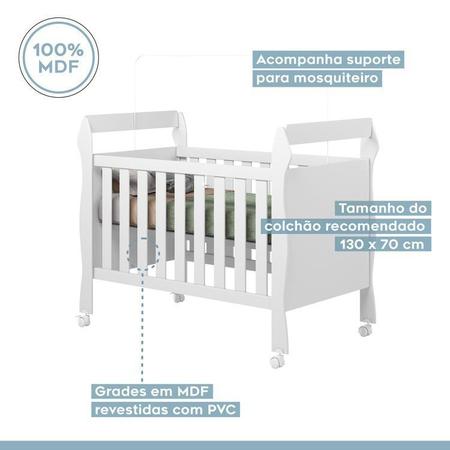 Imagem de Quarto de Bebê com Berço Mini Cama 3 em 1 Soninho e Cômoda 100% Mdf 1 Porta 4 Gavetas Life Branco