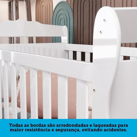 Imagem de Quarto de Bebê com Cômoda 1 Porta 4 Gavetas e Berço Mini Cama Nina 100% Mdf Espresso Móveis Branco Brilho
