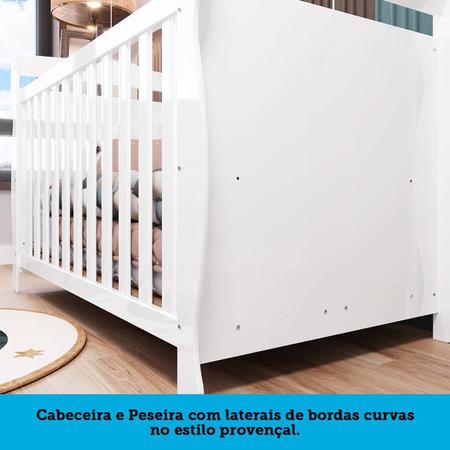 Imagem de Quarto de Bebê com Guarda Roupa 3 Portas Cômoda 1 Porta 4 Gavetas e Berço Nina 100% MDF Espresso Móveis Branco Brilho