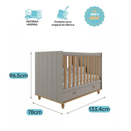 Imagem de Quarto de Bebê com Guarda Roupa 4 Portas Encanto e Berço Harmonia Permóbili Baby Nature/Branco