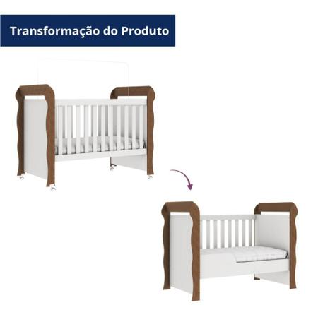 Imagem de Quarto de Bebê Cômoda Infantil com Fraldário Gran Selena Berço Mini Cama Mirelle Branco Amadeirado Carolina Baby