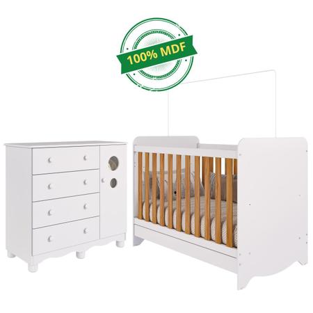 Imagem de Quarto de Bebê Completo Berço Americano Ben 3 em 1 Cômoda 1 Porta 3 Gavetas 100% MDF Bolinha