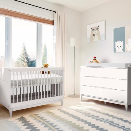 Imagem de Quarto de Bebê Completo Berço Cômoda grande e Guarda Roupa Infantil 4 portas Branco Linha Tomi