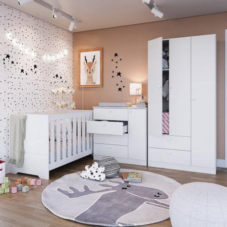 Imagem de Quarto de Bebê Completo com Berço 3 em 1 Certificado Inmetro LA037 Branco - Completa Móveis