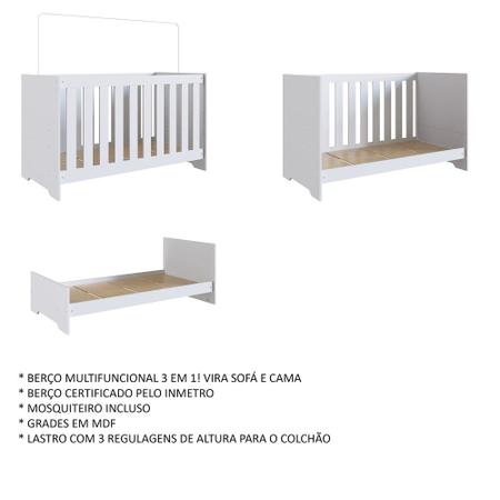 Imagem de Quarto de Bebê Completo com Berço 3 em 1 Certificado Inmetro LA038 Branco - Completa Móveis