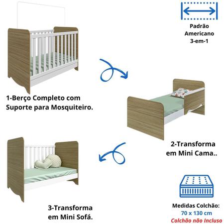 Imagem de Quarto de Bebê Completo com Berço Americano Ben 3 Em 1 Cômoda Uli 4 Gavetas Móveis Peroba