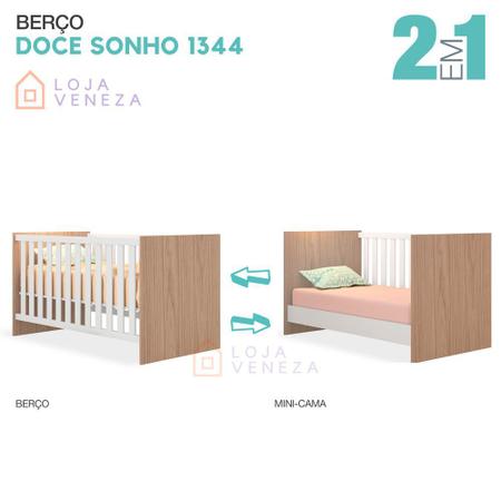 Imagem de Quarto de Bebê Completo com Guarda-roupa 2 Portas, Berço e Cômoda Doce Sonho Qmovi - Carvalho Rústico/Branco