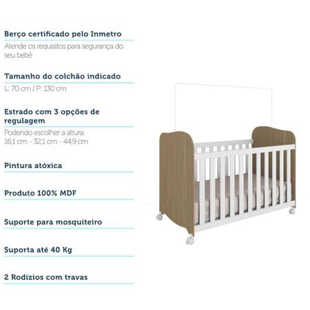 Imagem de Quarto De Bebê Completo Com Guarda-Roupa Cômoda Junior New E Berço Uli New Móveis Peroba Branco Brilho/Carvalho