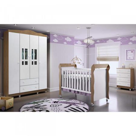 Quarto de Bebê Completo Guarda Roupa 4 Portas, Cômoda e Berço Mirelle  Carolina Baby Branco/Amadeirado - Quarto de Bebê Completo - Magazine Luiza