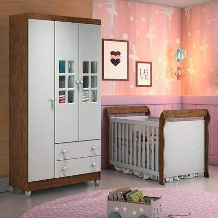 Imagem de Quarto de Bebê Guarda Roupa 3 Portas Ariane Berço 3 em 1 Lara Br Fosco Amadeirado Carolina Baby