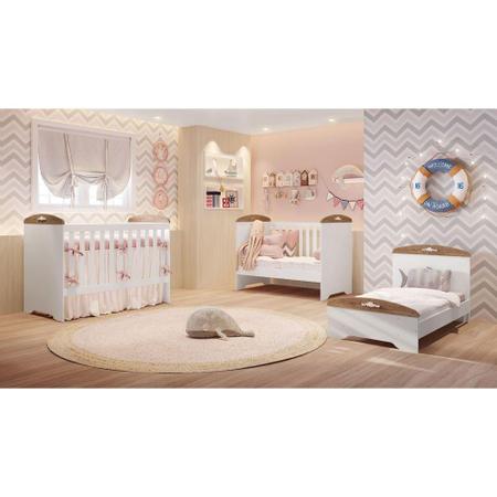 Imagem de Quarto de Bebê Provençal Guarda Roupa 3P Cômoda Lisa Berço 3 em 1 Eloá Amadeirado Carolina Baby