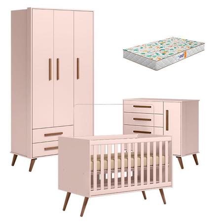 Jogo de Quarto para Bebê Completo 2 Portas Classic New Rosa Fosco