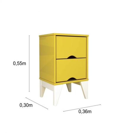 Imagem de Quarto de Casal Completo com Guarda Roupa, Cama Box e Mesa de Cabeceira Joy Espresso Móveis Branco/Amarelo