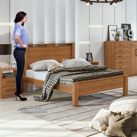 Imagem de Quarto de Casal Completo com Guarda Roupa, Cama, Cômoda e 2 Mesas de Cabeceira Alonzo Móveis Lopas Rovere Naturale/Off White