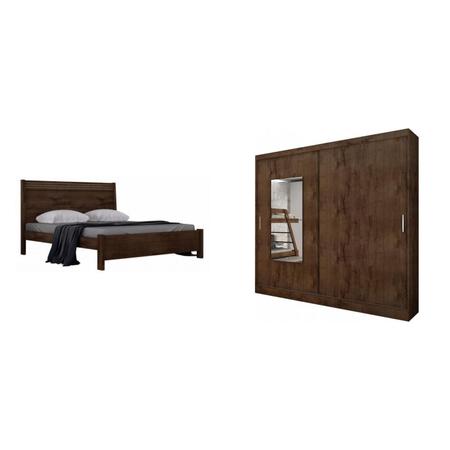 Imagem de Quarto de Casal Completo MadeiraMadeira com Cama e Guarda Roupa 2 Portas 2 Gavetas 401211 Canela