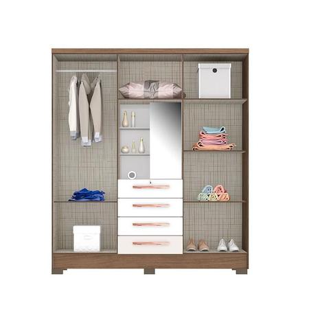 Imagem de Quarto de Casal Guarda Roupa Córdoba e Cômoda Sapateira Cannes Teka Champanhe com Cabeceira Mariana 10 cm Marrom  Incorplac