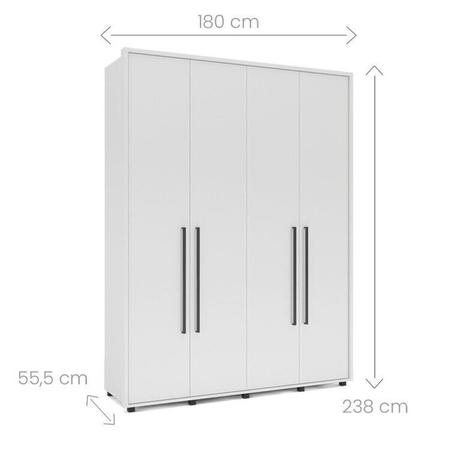 Imagem de Quarto Guarda-Roupa 4 Portas Cômoda 4 Gavetas 1 Mesa de Cabeceira 2 Gavetas Branco