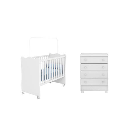 Imagem de Quarto Infantil Berço e Cômoda Certificado Inmetro Branco - Qmovi