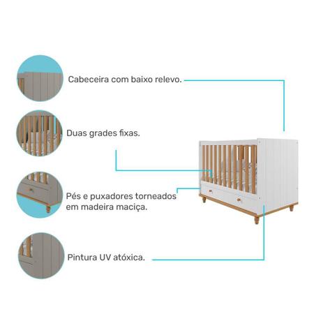 Imagem de Quarto Infantil Berço sem Colchão + Guarda Roupas Branco/Nature - Permóbili Baby