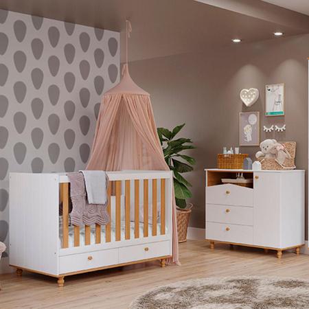 Imagem de Quarto Infantil Berço sem Colchão + Guarda Roupas Branco/Nature - Permóbili Baby