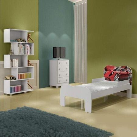 Imagem de Quarto Infantil Completo com Cama Infantil Soneca Carro Vermelho, Estante e Cômoda Young Tigus Baby