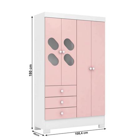 Imagem de Quarto Infantil Completo Guarda Roupa 4 Portas 3 Gavetas com Cômoda Stella Espresso Móveis