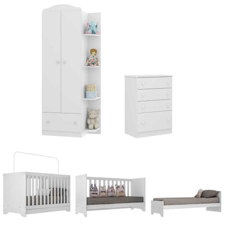 Imagem de Quarto Infantil Completo João e Maria com Berço 3x1 e Colchão Incluso Multimóveis Branco/Colorido