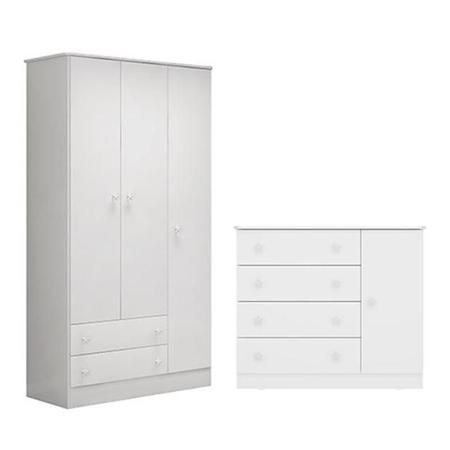 Imagem de Quarto infantil Doce Sonho Guarda Roupa e Cômoda Sapateira Branco - Qmovi