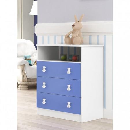 Imagem de Quarto Infantil Guarda Roupa 2 Portas 3 Gavetas Cômoda 3 Gavetas 1 Nicho Mini Cama DJD Móveis Azul/Branco