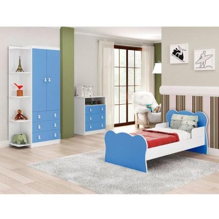 Imagem de Quarto Infantil Guarda Roupa 2 Portas 3 Gavetas Cômoda 3 Gavetas 1 Nicho Mini Cama DJD Móveis Azul/Branco