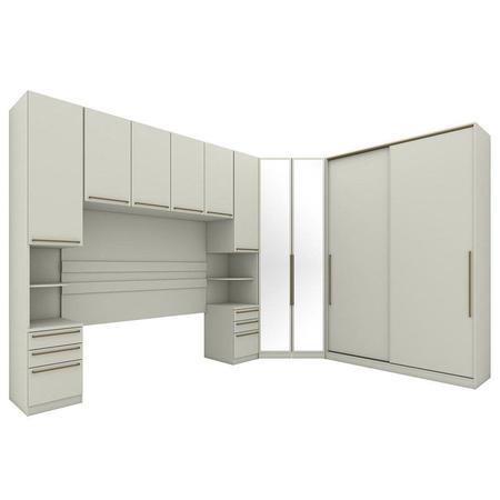 Imagem de Quarto Modulado Casal Seletto 5 Peças com Closet Areia e Espelho - Móveis Henn