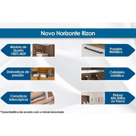 Imagem de Quarto Modulado Solteiro Rizon 4 Peças (1 Closet + 2 Guarda Roupas + 1 Complemento) QC209 Branco - Novo Horizonte