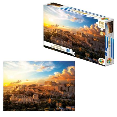 Imagem de Quebra-Cabeça 1000 Peças Puzzle Infantil  Acrópole De Athenas Cristo Redentor GGB Brinquedos